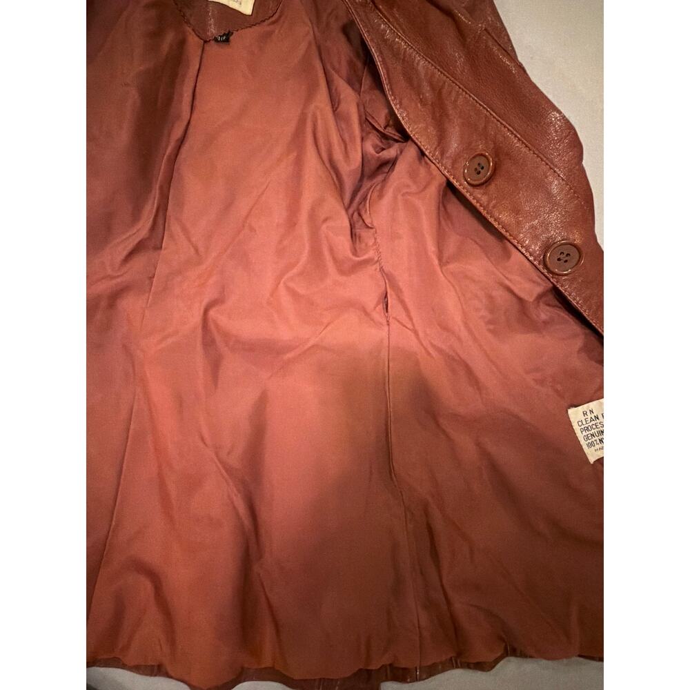Vintage 70s Le Soleil Genuine Leather Jacket 7/8 Brown Belted Safari Coat - Picture 11 of 14